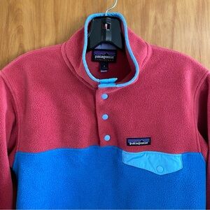 Patagonia Synchilla Worn Wear Snap T Fleece Pullover Women’s Outdoors Pink Blue